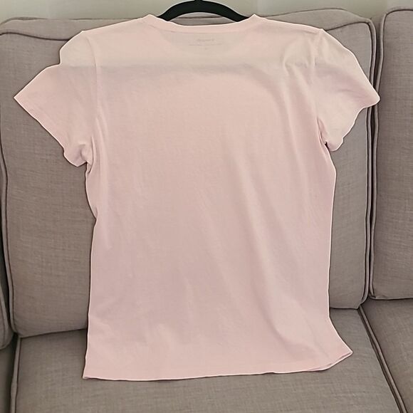 Vince Essential Crew Neck Short Sleeve Shirt Casa Rosa Pink Medium Airy Coastal - Picture 7 of 8